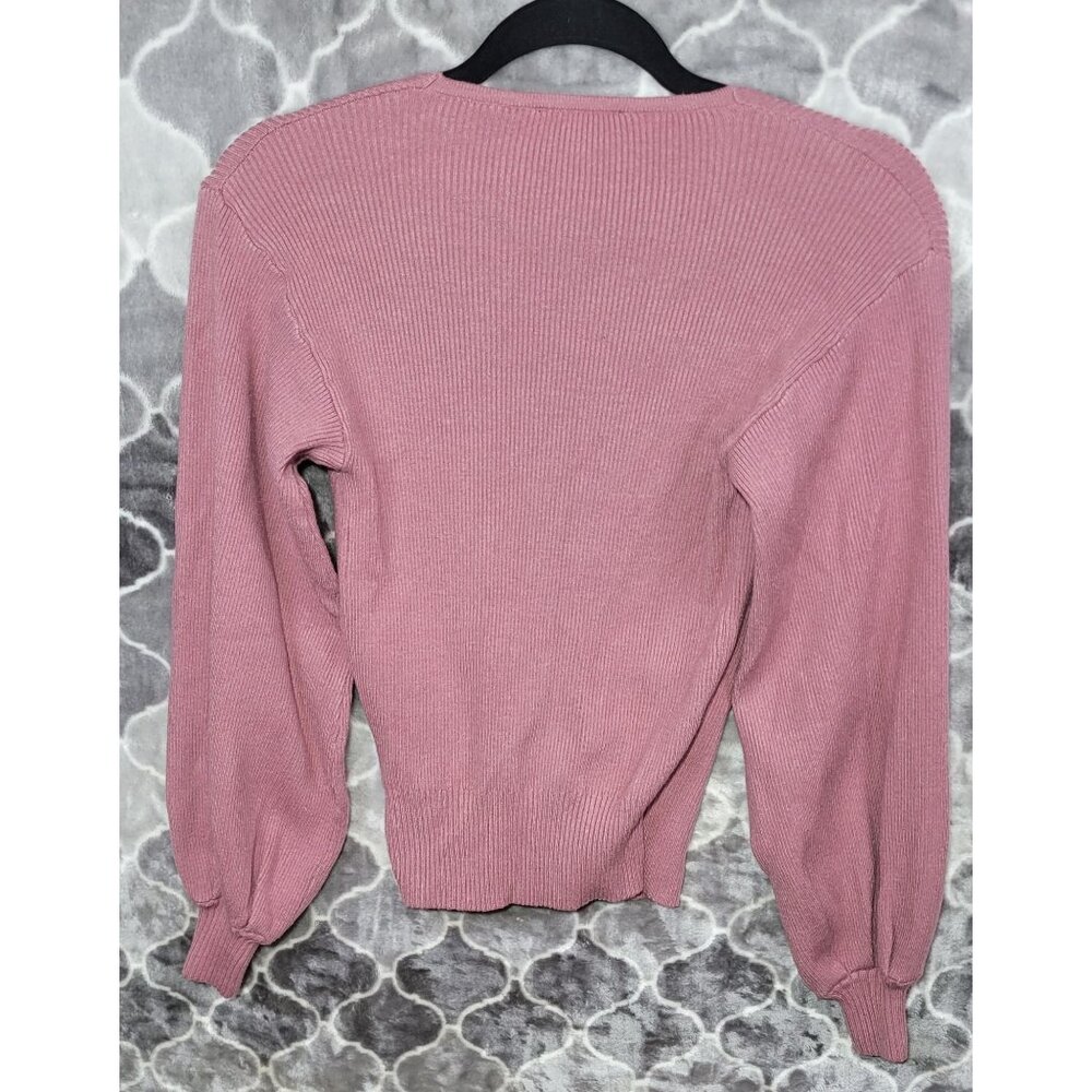 Vici Wrap Ribbed Cropped Sweater Sz S Lantern Sleeves Pink Cowgirl Core Boho - Picture 5 of 5
